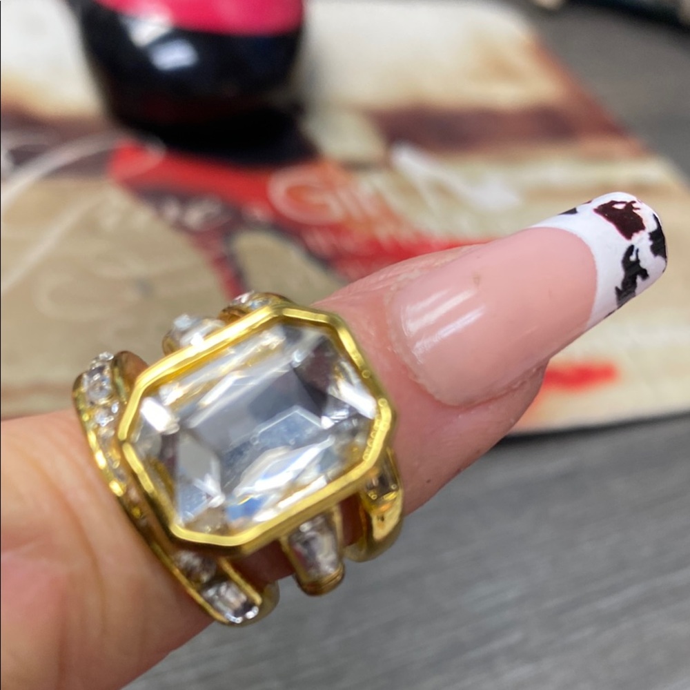 3 PCS-Gold-Tone Statement Ring with Clear Emerald-Cut Crystal